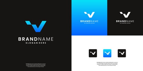 Minimalist letter V with check mark logo design template