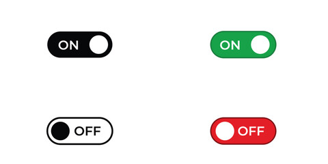 On off switch buttons icon set. power toggle vector buttons for app designs.