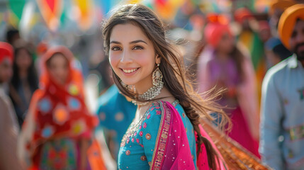 Fototapeta premium young Punjabi woman standing at bascar festival