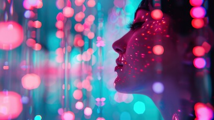 An experiential marketing display featuring sensory elements like touch and sound, creating a captivating brand experience. The scene includes ample copy space for promotional messages.