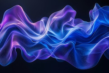 Contemporary abstract digital art featuring blue and purple waves on a black background, designed for banners.