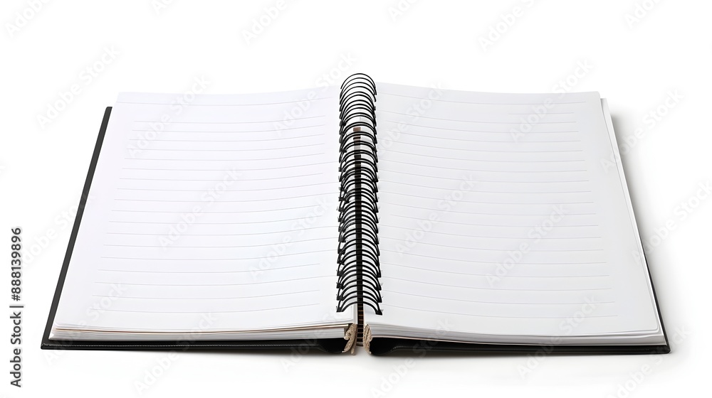 Poster open blank notebook on desk with spiral binding for writing,learning or creative ideas