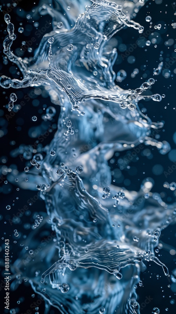 Poster dynamic close-up of water splashes against a dark background, capturing motion and fluidity in stunn