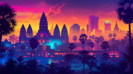 The colorful of Angkor Wat, Cambodia isolation background, Illustration