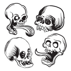 Skulls. Set of vector illustrations. Isolated on white background.
