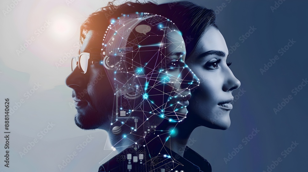 Poster futuristic digital brain visualization showcasing intelligence and technological progress