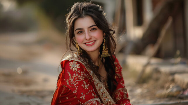 young indian woman wearing red salwar kamiz