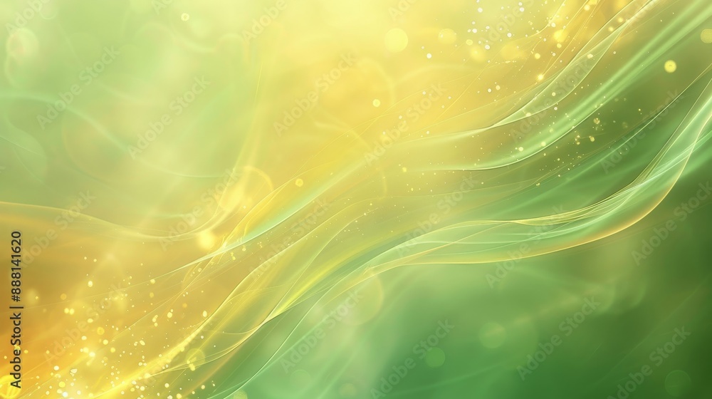 Canvas Prints soothing pastel yellow and green abstract background with wavy lines and glowing particles