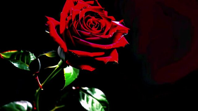 Beautiful red rose on black background elegant flower photography romantic floral portrait stunning botanical image perfect gift Valentine's Day love nature symbol classic decoration

