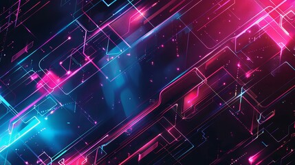 Futuristic abstract background with glowing neon shapes and dark gradient base