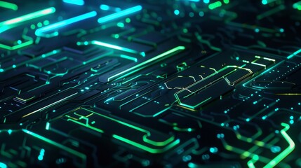 Abstract wallpaper with dark base neon circuits and geometric shapes digital background