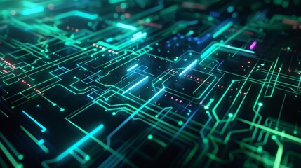 Obraz premium High-tech abstract wallpaper with dark background neon circuits digital wallpaper