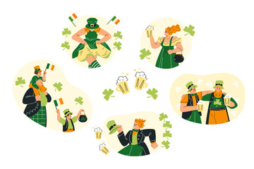 Vector set dedicated to the celebration of St. Patrick's Day. Flat style on isolated background.