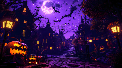 Vibrant Halloween village background