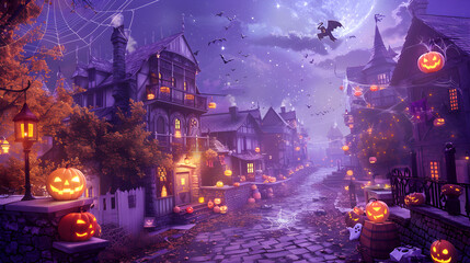 Vibrant Halloween village background