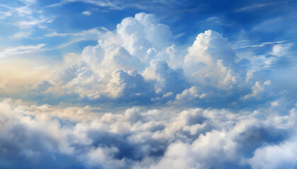 Fototapeta premium Blue sky background with white clouds, digital drawing.