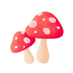 Watercolor red mushroom, cute, cartoon