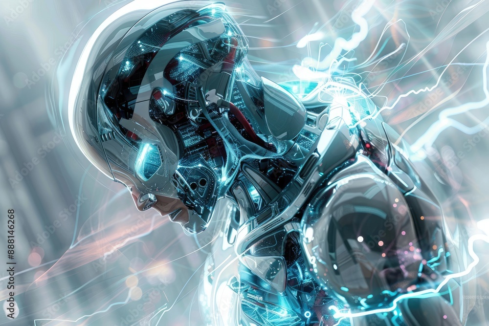 Aufkleber a futuristic robot with a transparent shell revealing its glowing inner workings futuristic humanoid