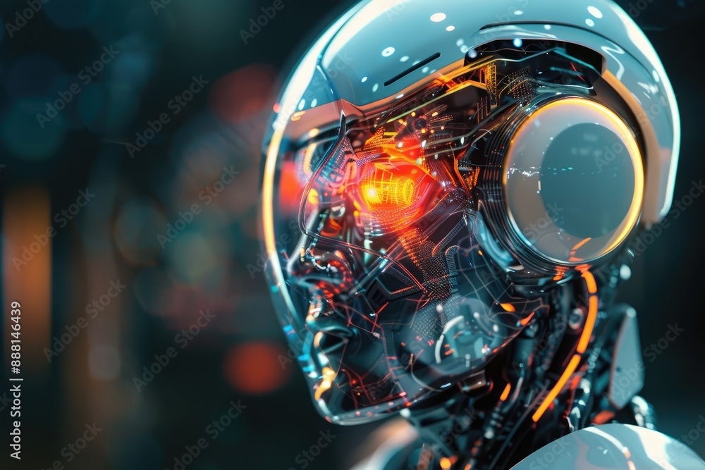Aufkleber a futuristic robot with a transparent shell revealing its glowing inner workings futuristic humanoid
