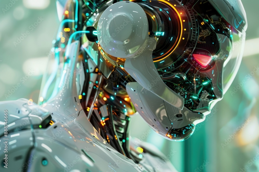 Poster a depiction of a cutting-edge android with advanced ai capabilities, symbolizing the future of artif