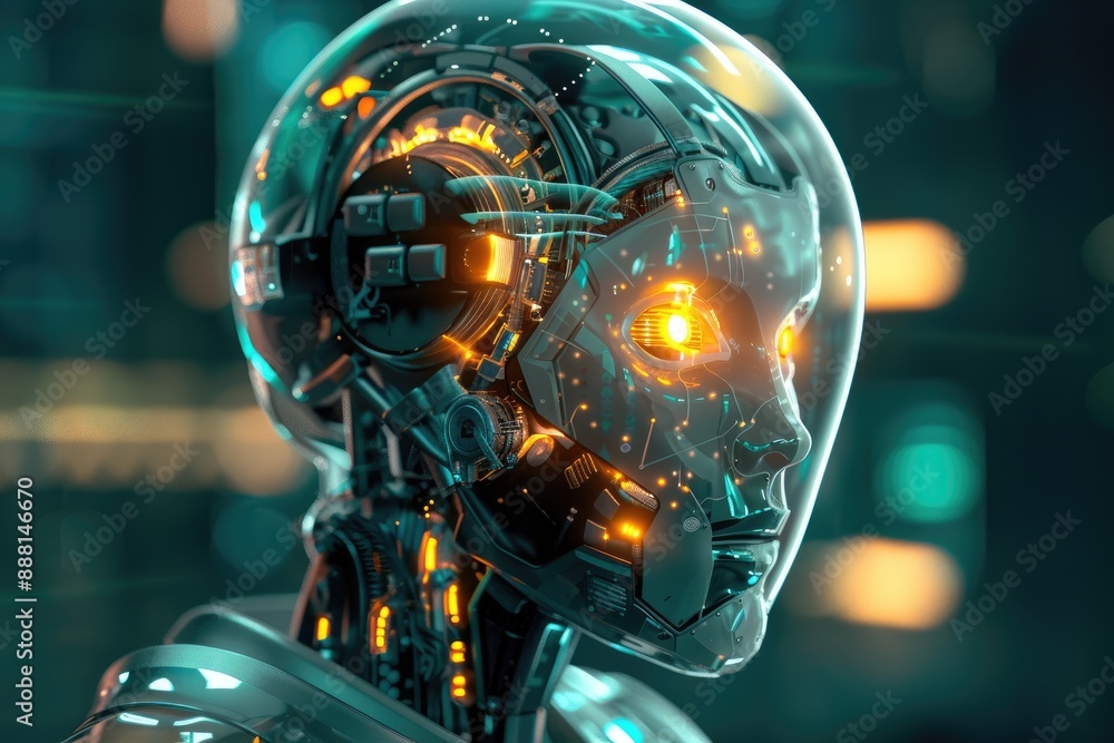 Poster a depiction of a cutting-edge android with advanced ai capabilities, symbolizing the future of artif