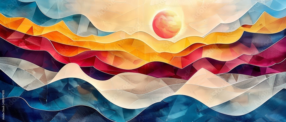 Wall mural this abstract watercolor painting features a captivating 3d geometric pattern, making it a perfect c