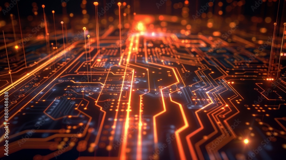 Poster abstract circuitry: digital network glow