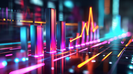 Vibrant Neon-Themed 3D Bar Chart with Bars in Various Colors and Heights