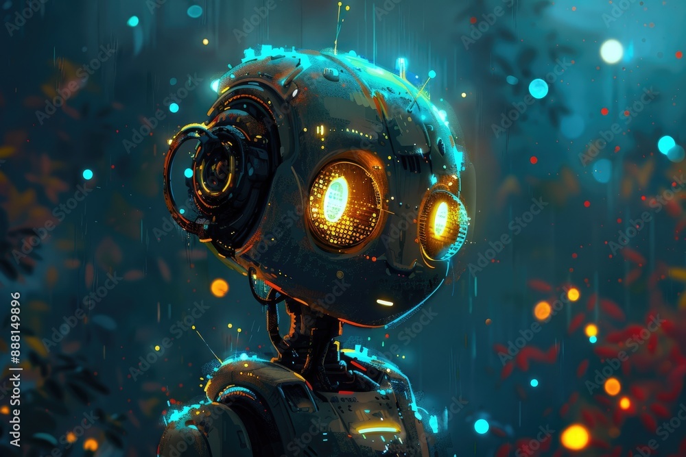 Poster an ai-powered humanoid robot standing in a digital world, showcasing the future of artificial intell