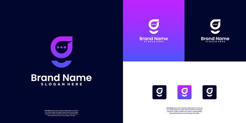 Abstract Letter G technology with chat logo design inspiration