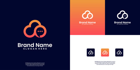 Abstract cloud logo design. Cloud with chat talk combination logo design template