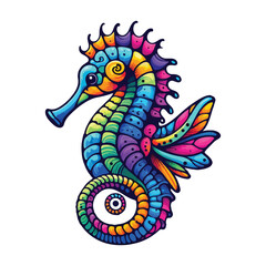 Colorful seahorse vector, wildlife aquariam cartoom art.