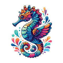 Colorful seahorse vector, wildlife aquariam cartoom art.