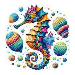 Cute seahorse cartoon. Vector illustration Free Vector. Different color seahorse vector. © Ema