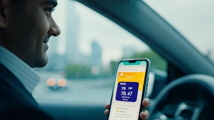 A commuter checking a mobile app for ride-sharing, the screen displaying various options.