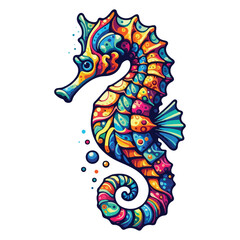 Colorful seahorse vector, wildlife aquariam cartoom art.