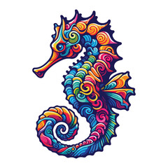 Cute seahorse cartoon. Vector illustration Free Vector. Different color seahorse vector.