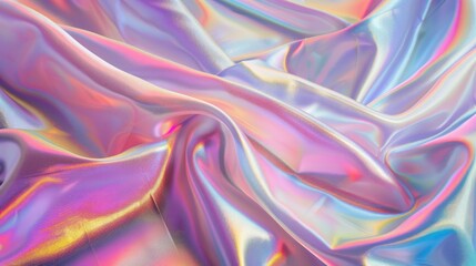 Fototapeta premium Vibrant iridescent fabric background showcasing bright multi-colored fabric with a luminous sheen, reminiscent of a pastel colorful spectrum, adding a touch of elegance and charm to any design.