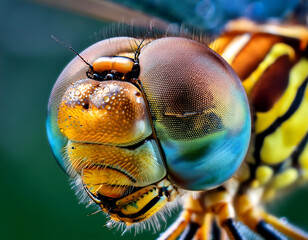 Ultra-detailed macro image of a dragonfly's compound eye, hundreds of perfectly aligned