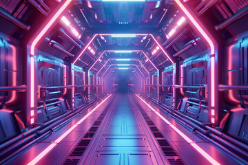 a long corridor with lights