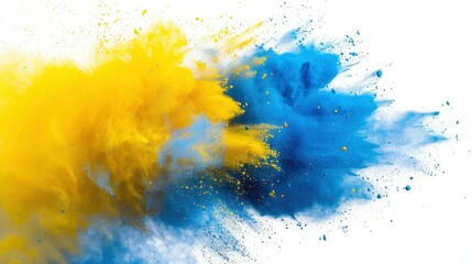 Swedish celebration with dynamic blue and yellow Holi powder explosion, isolated backdrop for soccer fan events
