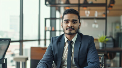 Fototapeta premium Young indian businessman sitting at office