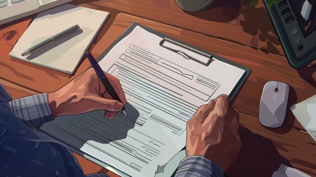 A shareholder signing proxy voting forms, participating remotely in a corporate decision-making process