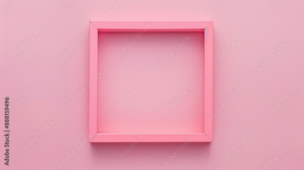 Poster pink empty frame on pastel background flat lay top view minimal design
