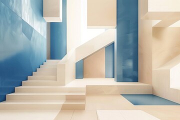 Obraz premium Abstract interior design with abstract geometric shapes and stairs
