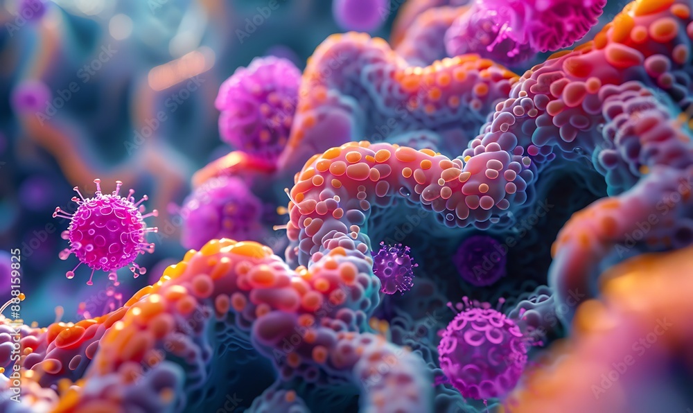 Poster microscopic view of viruses and cells