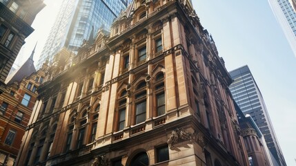 Historical building with modern skyscraper backdrop