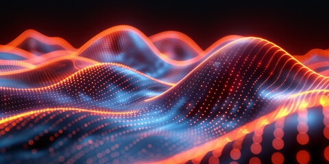 Abstract glowing particle lines and bokeh on a dark backdrop, conveying a futuristic technology concept