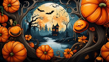 halloween background with pumpkins