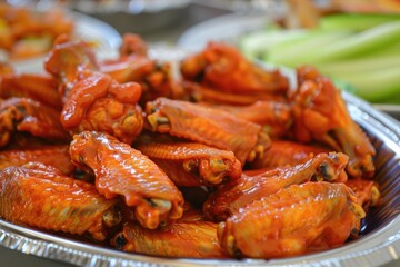 A platter of spicy buffalo wings, AI generated